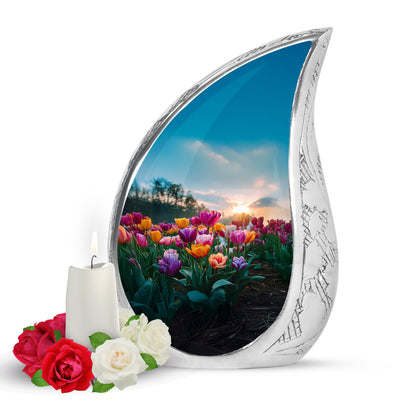 Dignified Blue Garden Tulip Cremation Urn for Ashes - 10-inch, 200 cu in - Yatskia