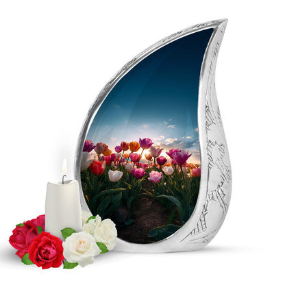 Blue Garden Tulip Promise Cremation Urns for Human Ashes - 10-inch, 200 cu in - Yatskia