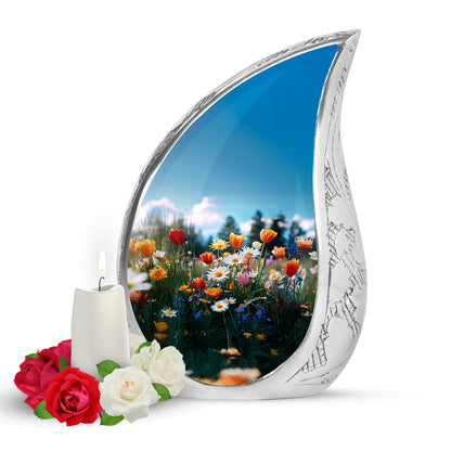 Resplendent Blue Garden Tulip Cremation Urn for Ashes - 10-inch, 200 cu in - Yatskia