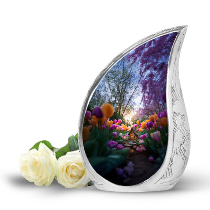Radiant Garden Tulip Memorial Cremation Urns - Gray 10-inch, 200 cu in - Yatskia