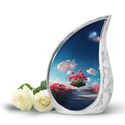 Dignified Blue Garden Tulip Cremation Urn for Ashes - 10-inch, 200 cu in - Yatskia
