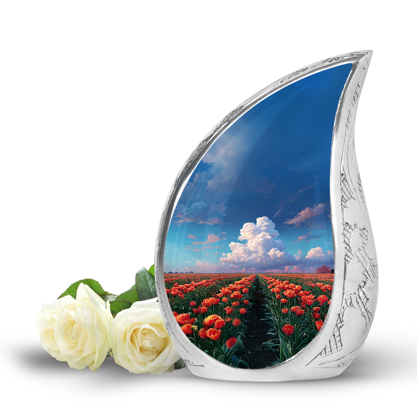 Blue Garden Tulip Cremation Urns - Honored Commemoration 10-inch, 200 cu in - Yatskia