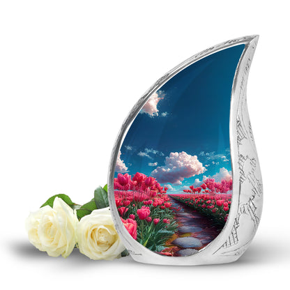 Radiant Garden Tulip Memorial Cremation Urns - Blue 10-inch, 200 cu in - Yatskia