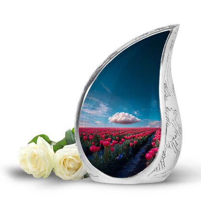 Personalized Garden Tulip Cremation Urns - Eminent Blue 10-inch, 200 cu in - Yatskia