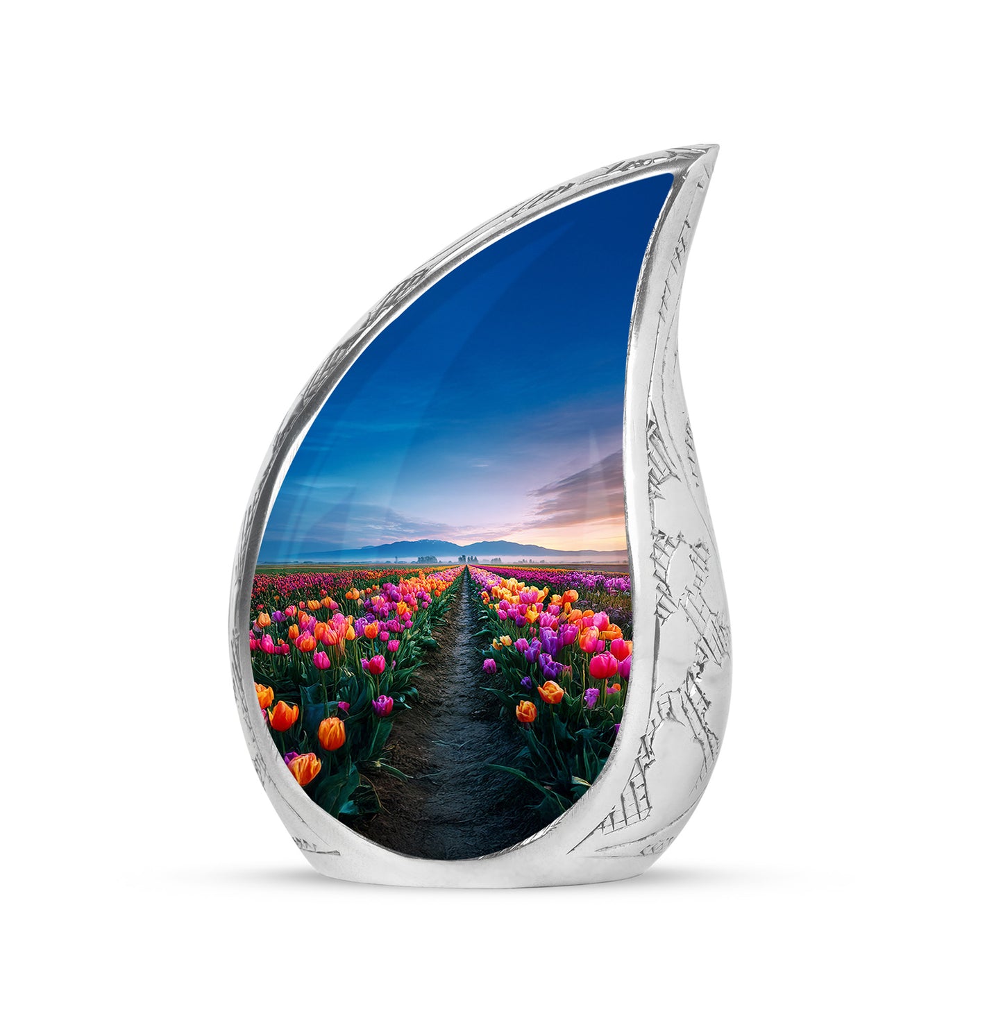 Personalized Garden Tulip Cremation Urns - Tranquil Blue 10-inch, 200 cu in - Yatskia