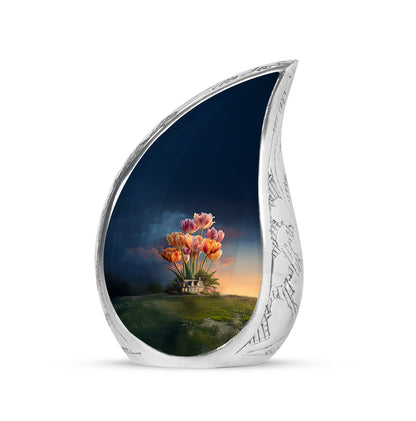 Timeless Blue Garden Tulip Cremation Urn for Ashes - 10-inch, 200 cu in - Yatskia