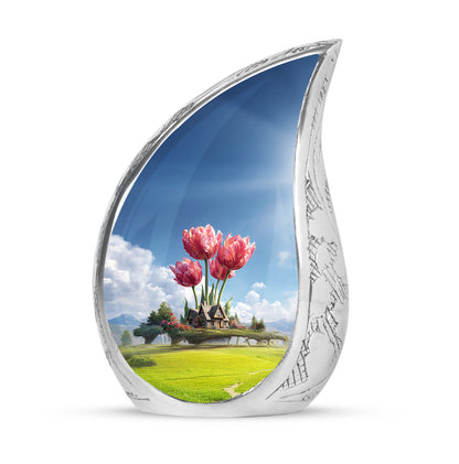 Personalized Eternal Garden Tulip Cremation Urns - Blue 10-inch, 200 cu in - Yatskia