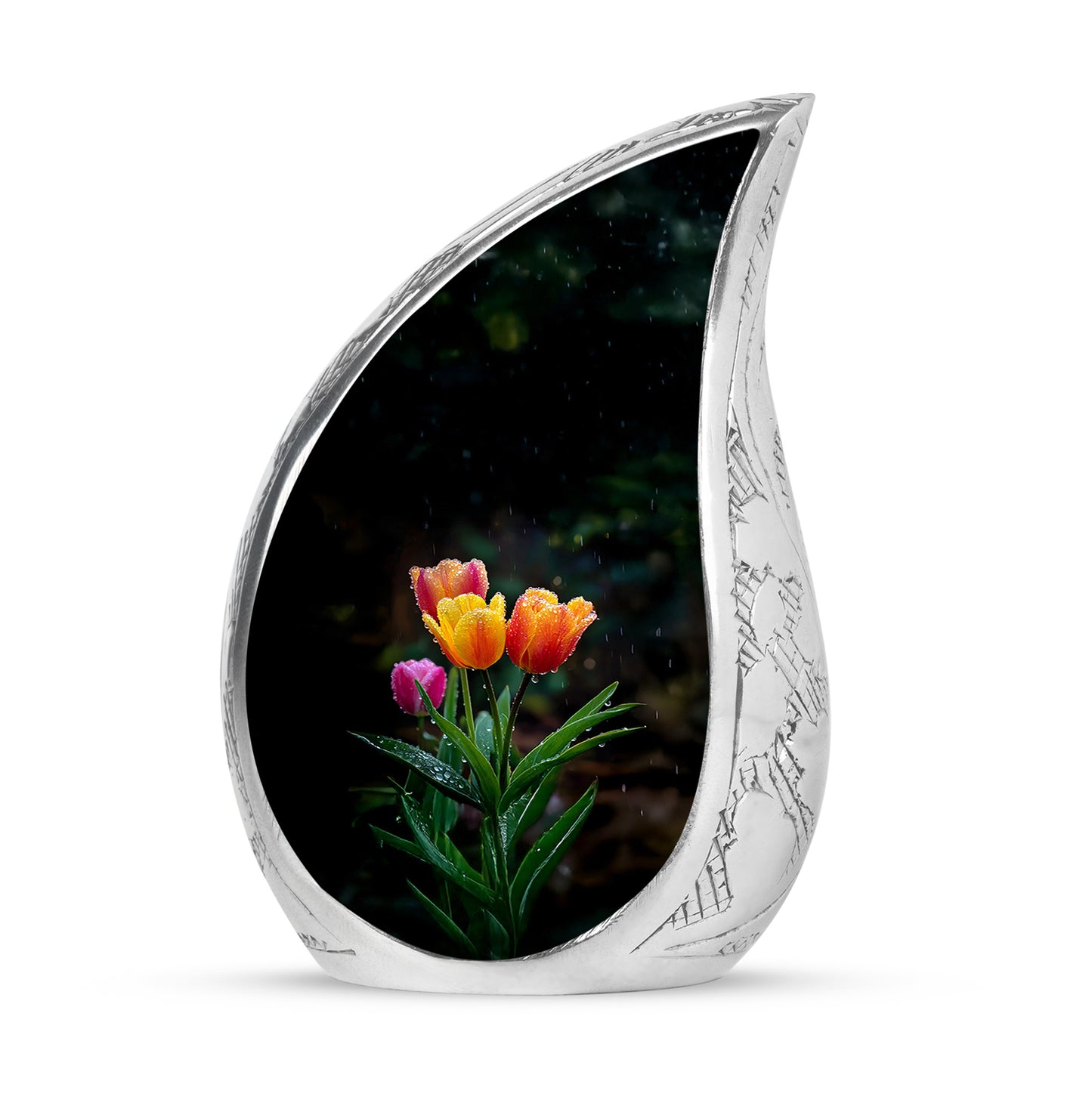 Luminous Black Garden Tulip Solace Urn for Human Ashes - 10-inch, 200 cu in - Yatskia