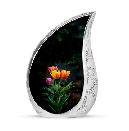 Luminous Black Garden Tulip Solace Urn for Human Ashes - 10-inch, 200 cu in - Yatskia
