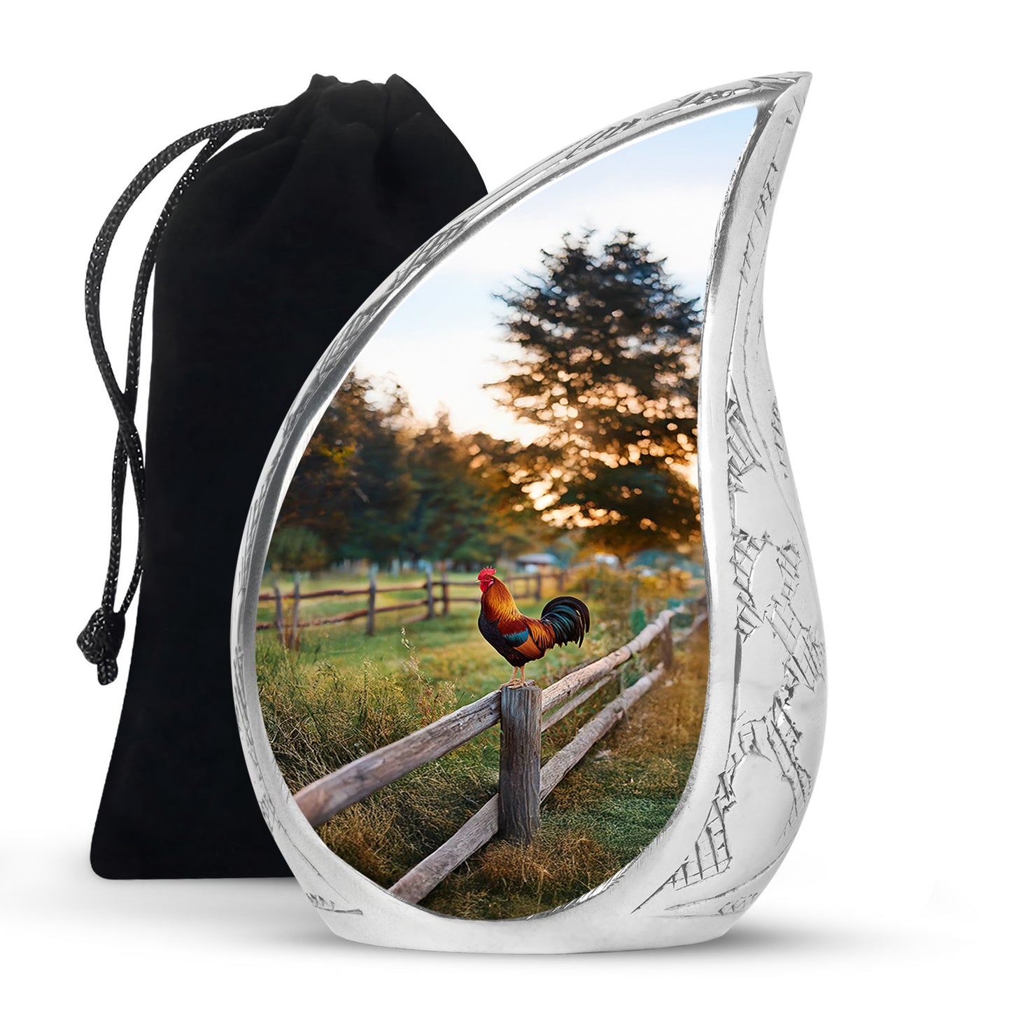 Sunrise Gold Hen Cremation Urn front view showing detailed design - rounded teardrop hen design with delicate detail - full-size 10 inch 200 cubic inch adult cremation urn