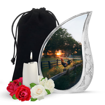 Onyx Black Hen Cremation Urn front view showing detailed design - smooth teardrop contour featuring hen art - full-size 10 inch 200 cubic inch adult cremation urn