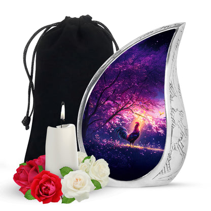 Soft Pink Hen Cremation Urn front view showing detailed design - smooth teardrop contour featuring hen art - full-size 10 inch 200 cubic inch adult cremation urn