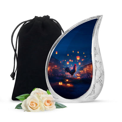 Celestial Blue Hen Cremation Urn front view showing detailed design - rounded teardrop hen design with delicate detail - full-size 10 inch 200 cubic inch adult cremation urn