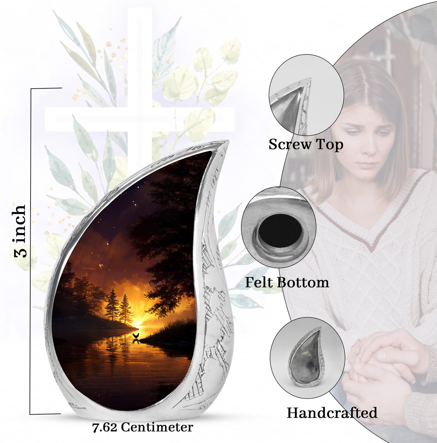 Crimson Red Hen Cremation Urn angled view of lid and engraved motif - rounded teardrop hen design with delicate detail - mini keepsake memorial for portion of cremation ashes