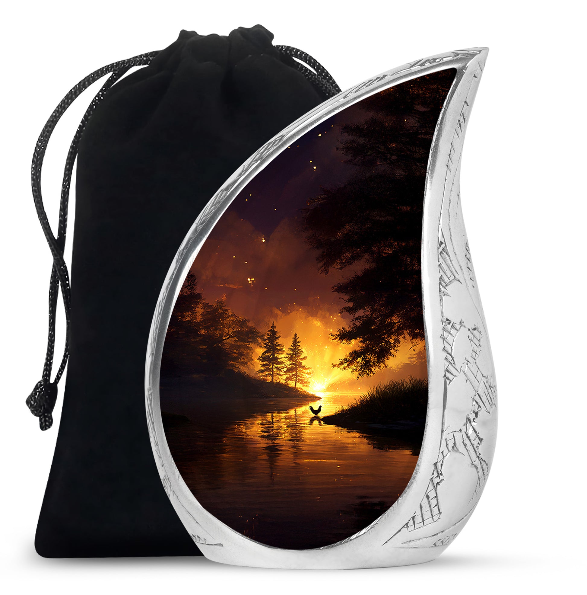 Scarlet Red Hen Cremation Urn front view showing detailed design - smooth teardrop contour featuring hen art - full-size 10 inch 200 cubic inch adult cremation urn
