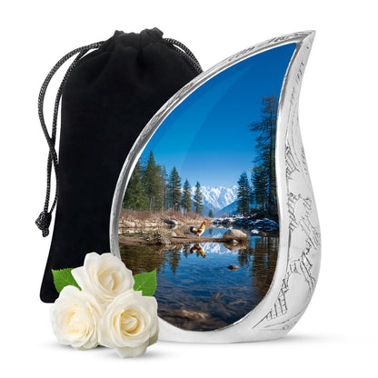 Twilight Blue Hen Cremation Urn front view showing detailed design - smooth teardrop contour featuring hen art - full-size 10 inch 200 cubic inch adult cremation urn