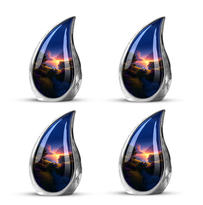Blush Pink Dove Cremation Urn close-up of engraving and surface detail - flowing teardrop dove silhouette on curved aluminum - 10 inch aluminum urn for cremated remains