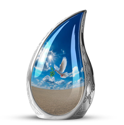 Personalized Blue Sovereign Dove Cremation Urns for Human Ashes - 10-inch, 200 cu in - Yatskia