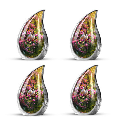 Obsidian Black Dove Cremation Urn close-up of engraving and surface detail - smooth teardrop contour featuring dove art - 10 inch aluminum urn for cremated remains