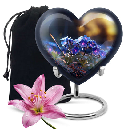 Blue Floral Memorial Urn for Adults - Black Floral Urns For Ashes Adult Male