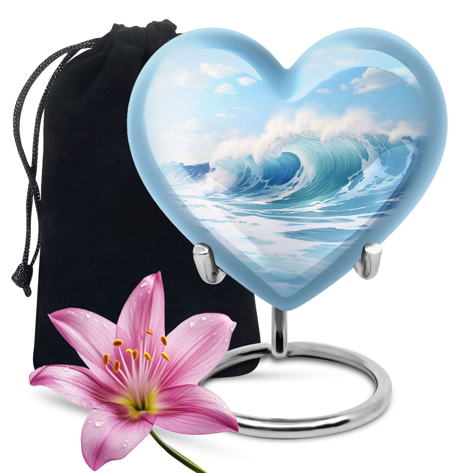 Ocean Waves Memorial Cremation Urn For Human Ashes– Sea Urn Keepsake For Funeral
