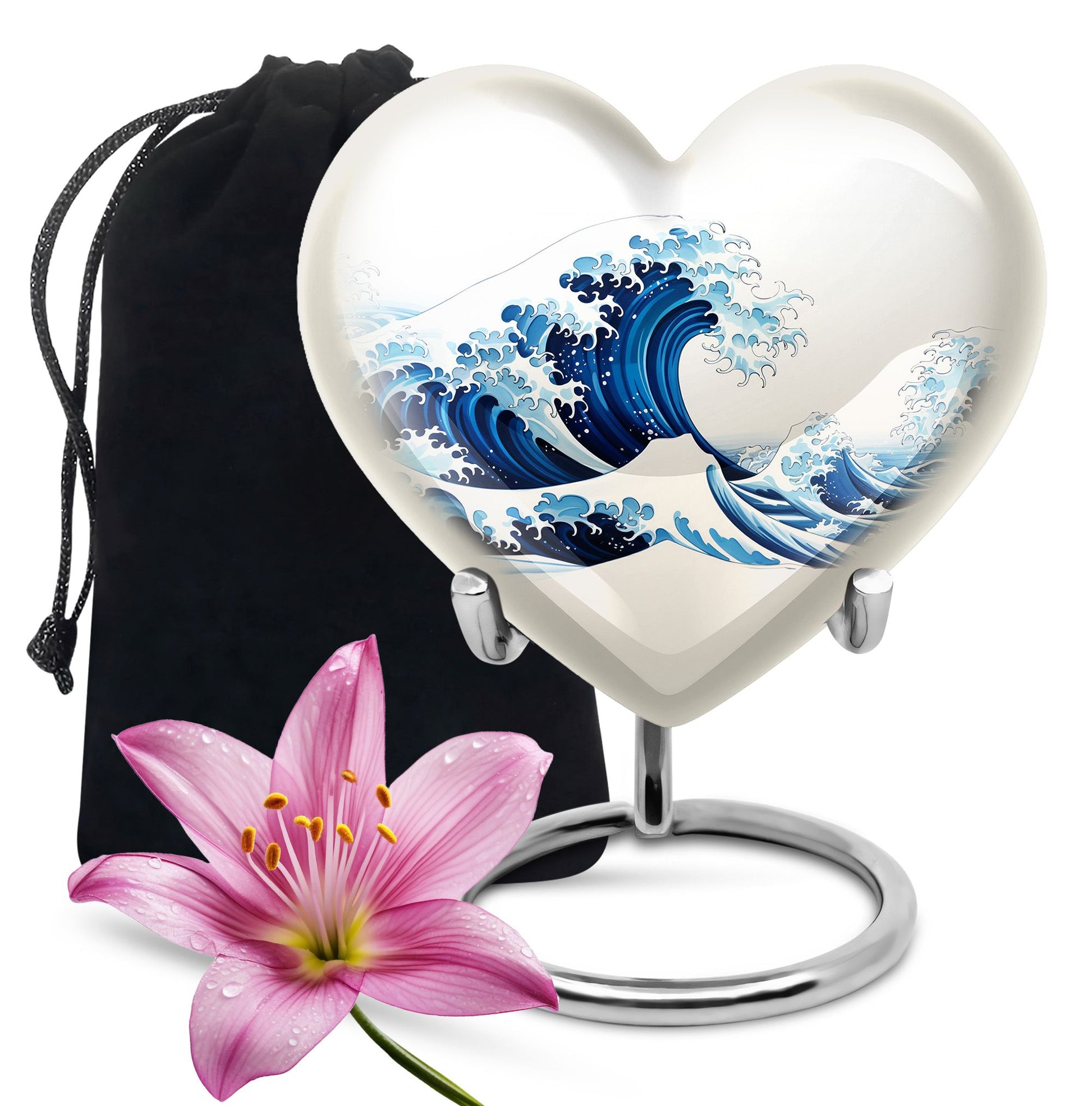 Ocean Waves White Cremation Urn for Mom's Memorial Burial