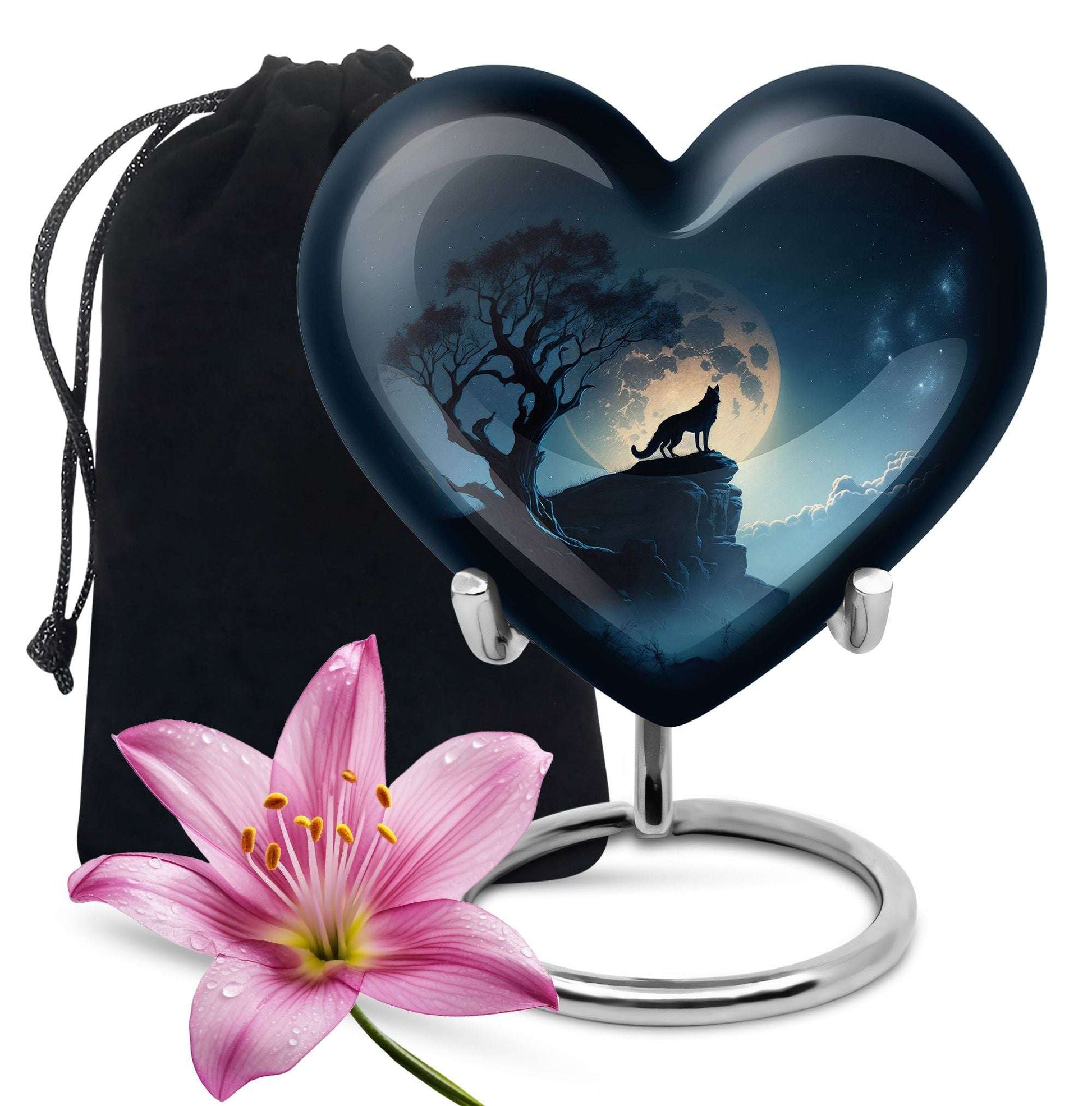 Wolf Cremation Keepsake Urn – Full Moon Night Funeral Ashes Urn