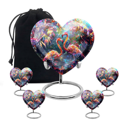 Bird Urn for Ashes, Two Flamingos in Dark Tropical Foliage, Memorial Urn