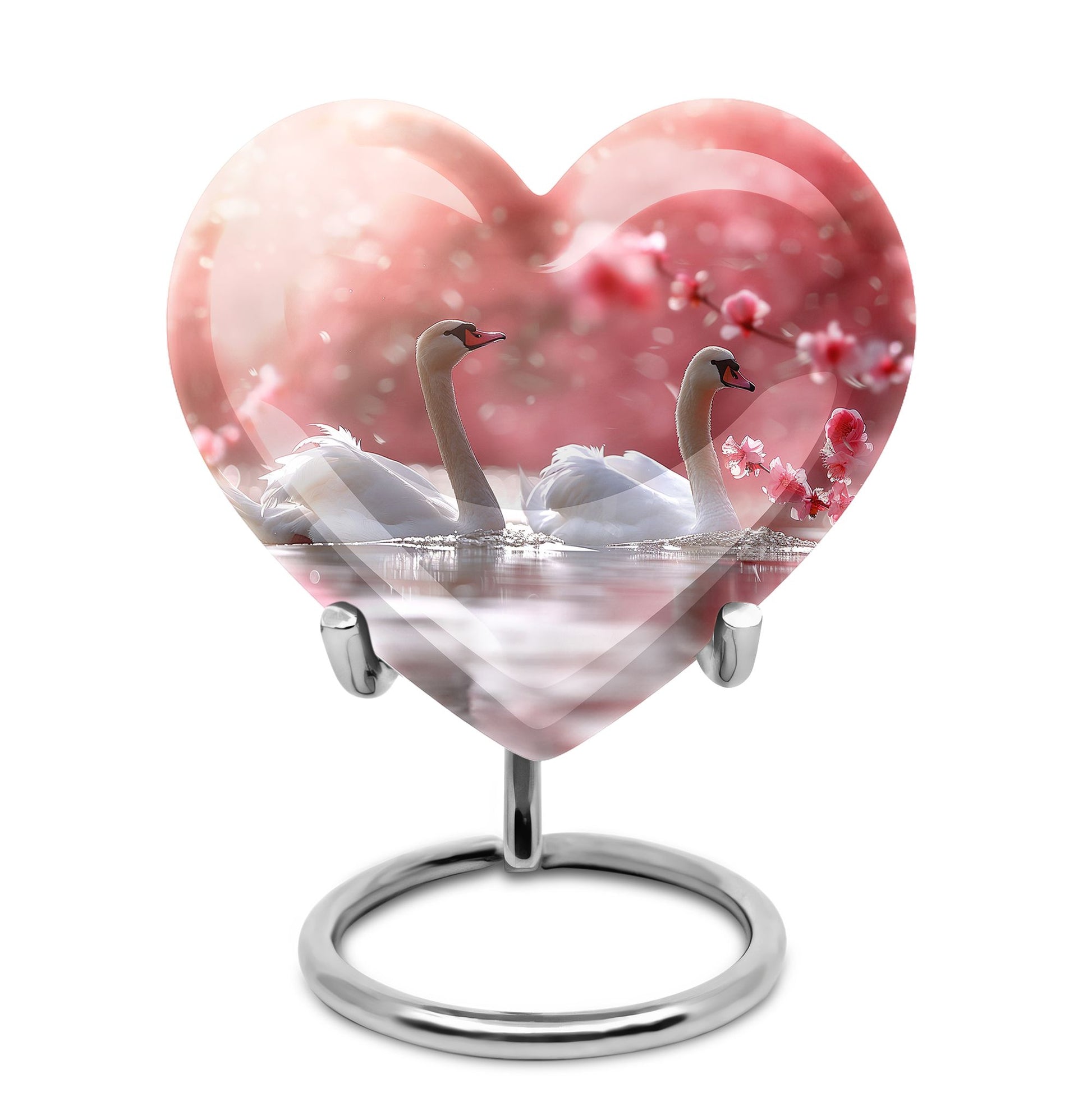 Elegant White Swan Urn – Pink Cherry Blossom Design For Human Ashes