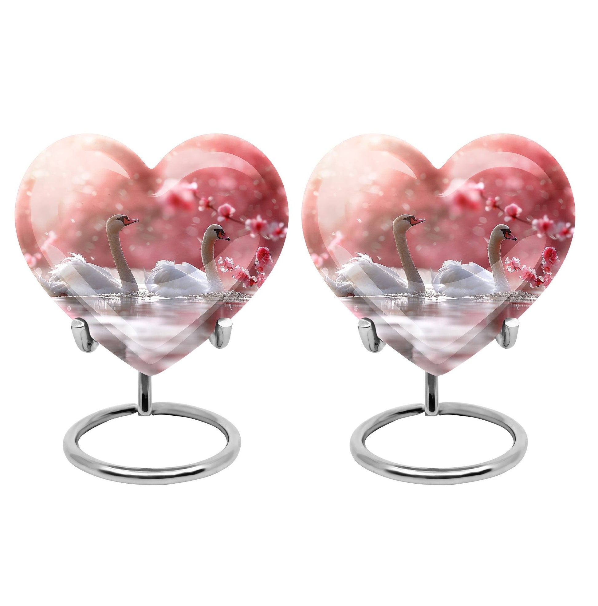 Elegant White Swan Urn – Pink Cherry Blossom Design For Human Ashes