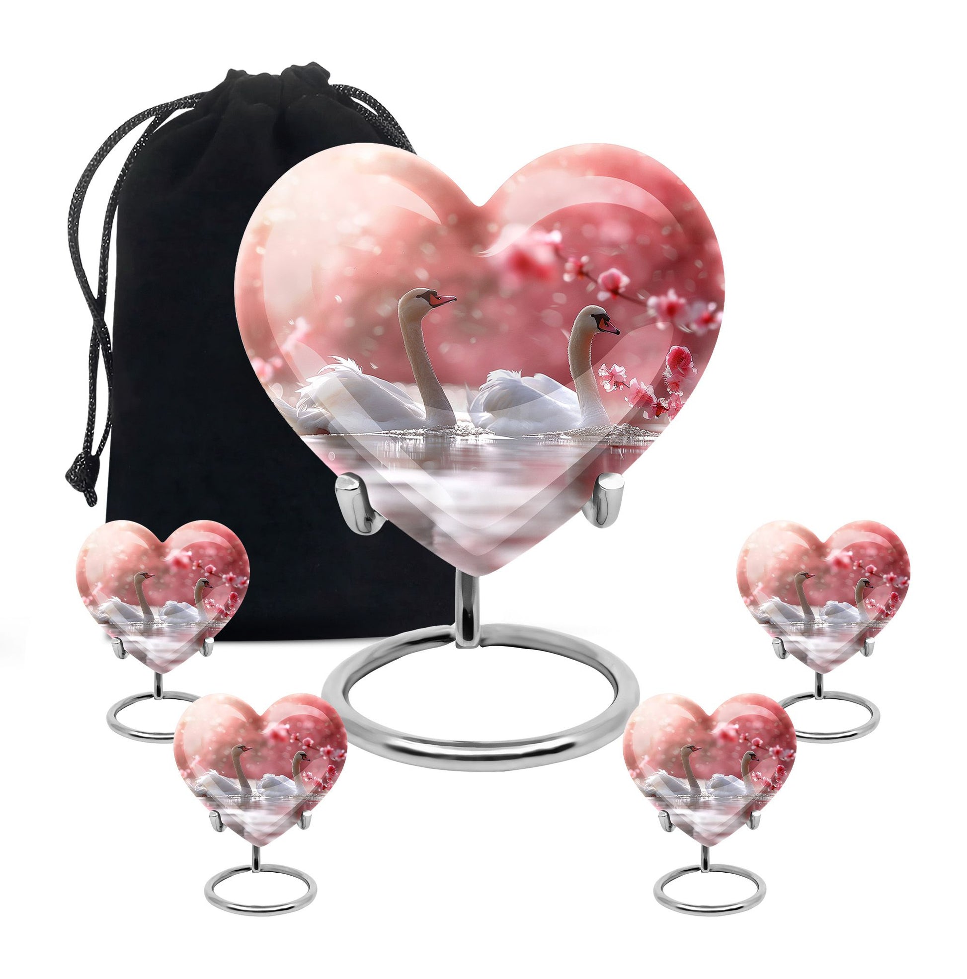 Elegant White Swan Urn – Pink Cherry Blossom Design For Human Ashes