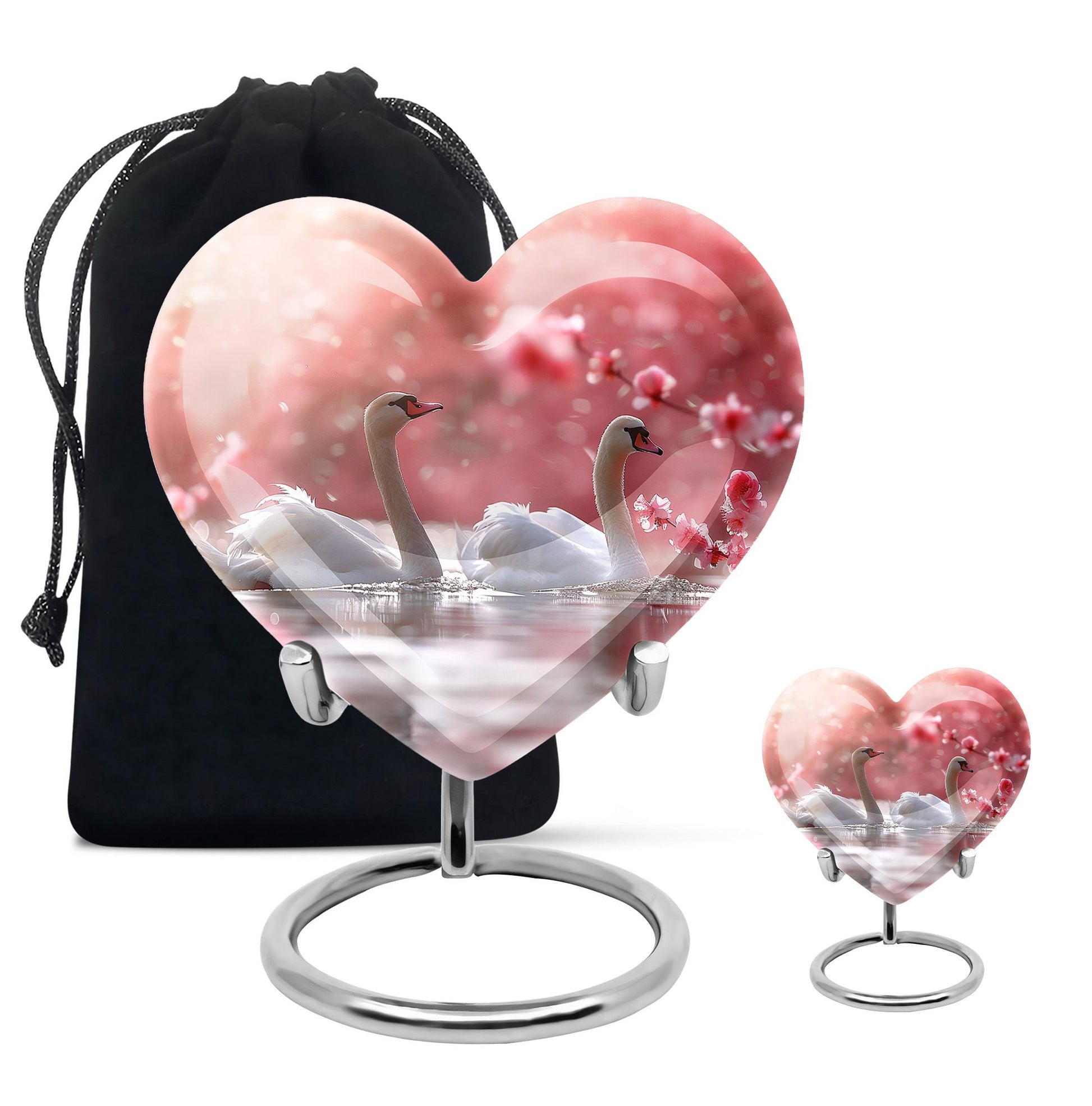 Elegant White Swan Urn – Pink Cherry Blossom Design For Human Ashes