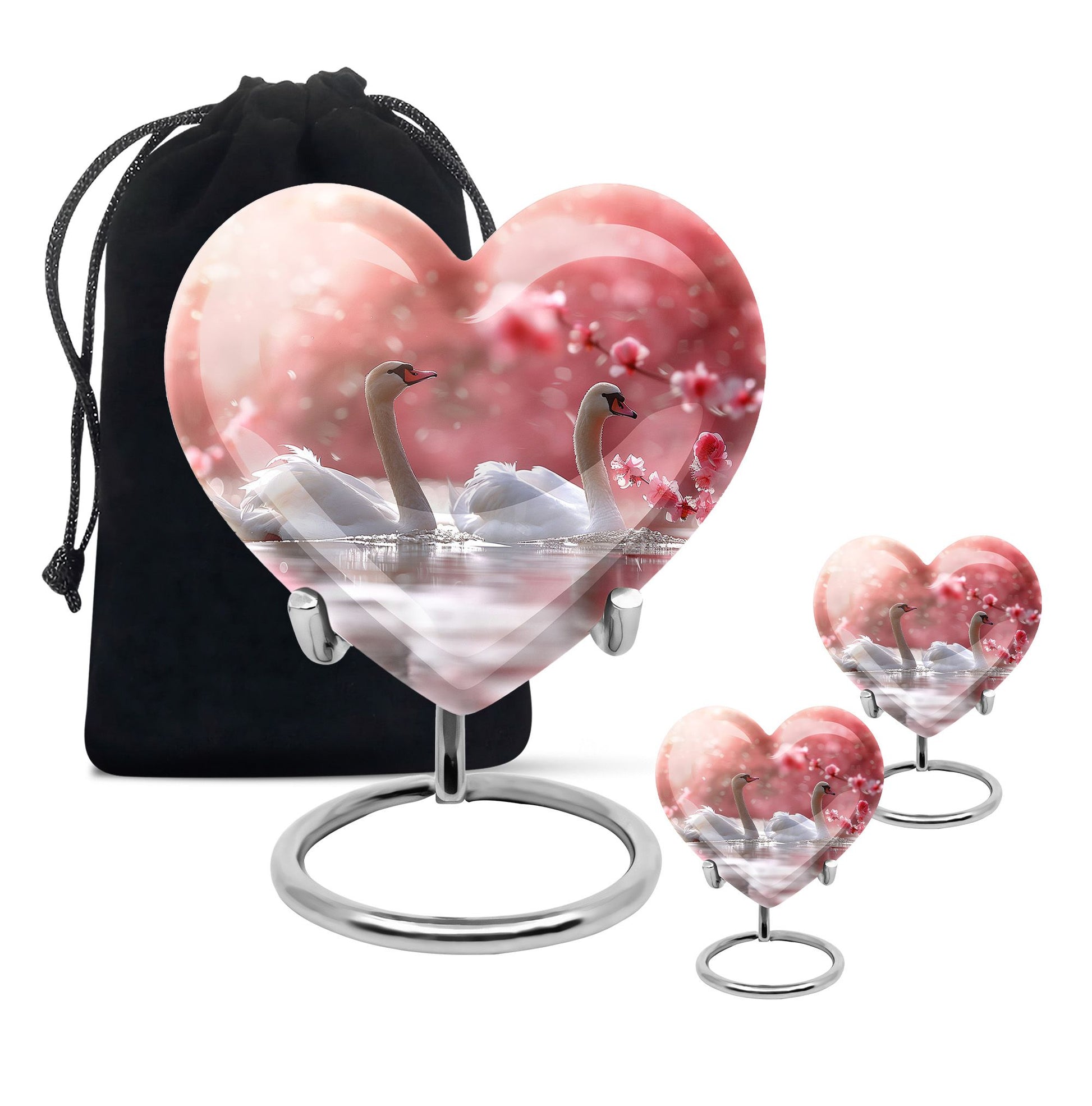 Elegant White Swan Urn – Pink Cherry Blossom Design For Human Ashes