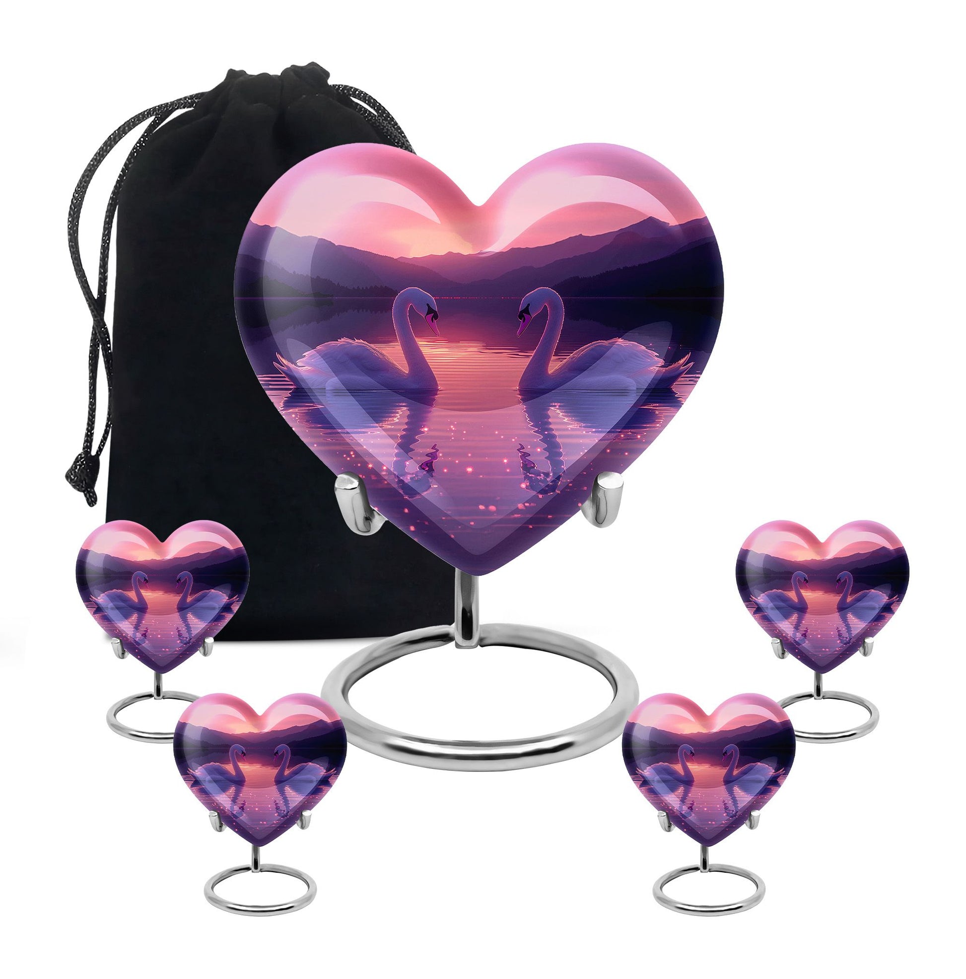 Pink Couple Swan Urn – Elegant Memorial Cremation Urn For Couple Ashes