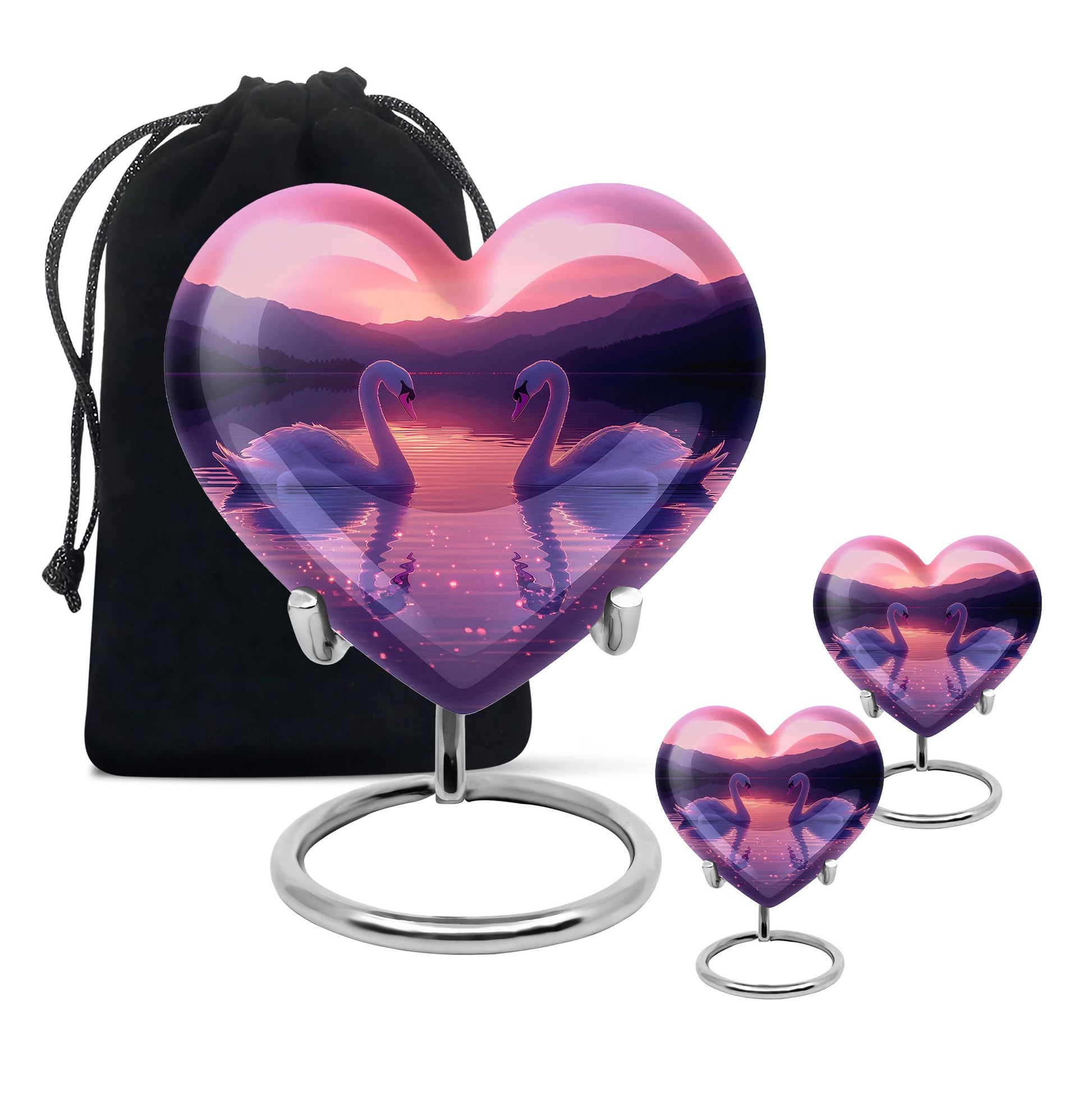 Pink Couple Swan Urn – Elegant Memorial Cremation Urn For Couple Ashes