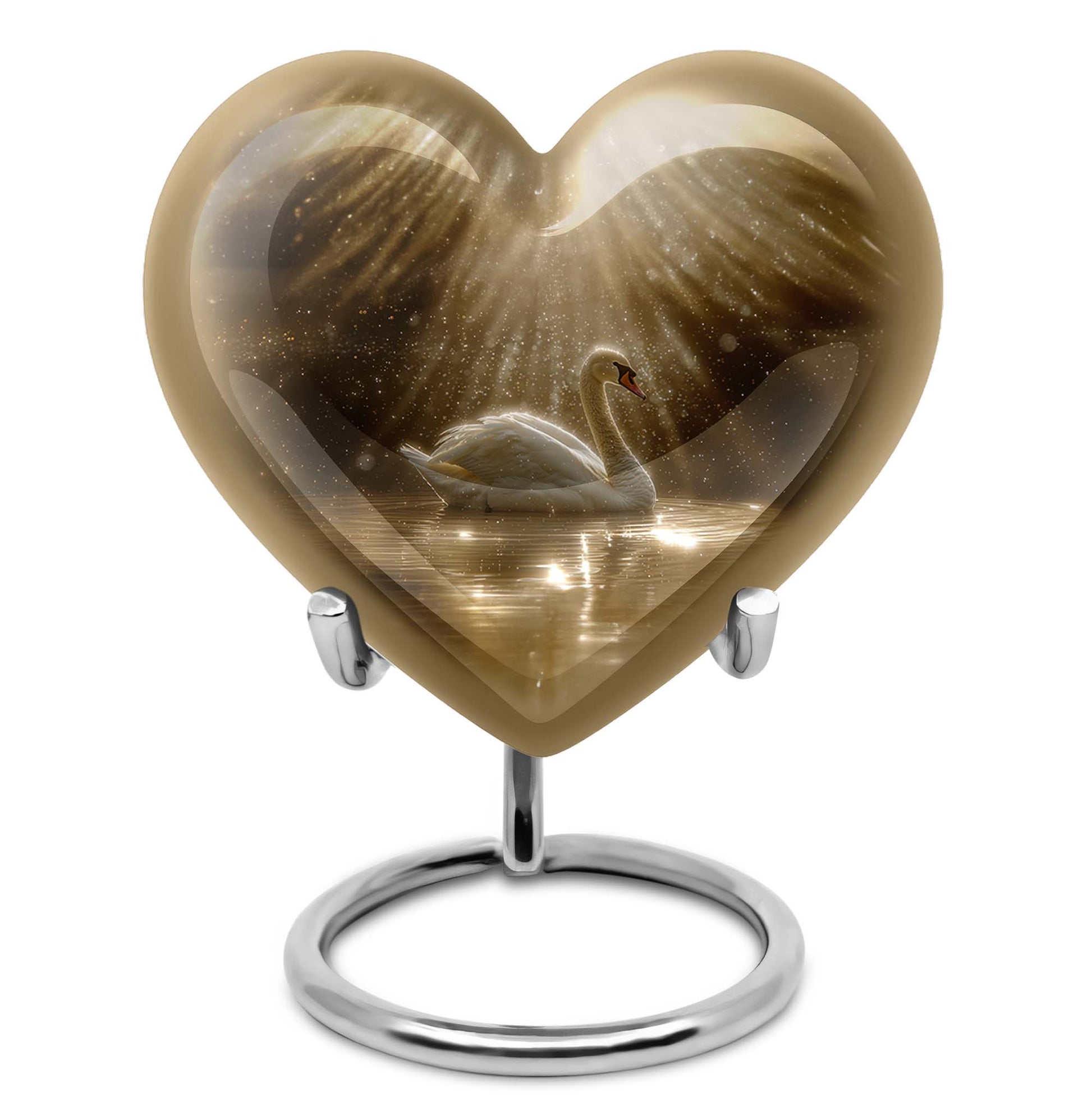 Golden Light Swan Cremation Urn for Human Ashes  - Memorial Urn for Adults