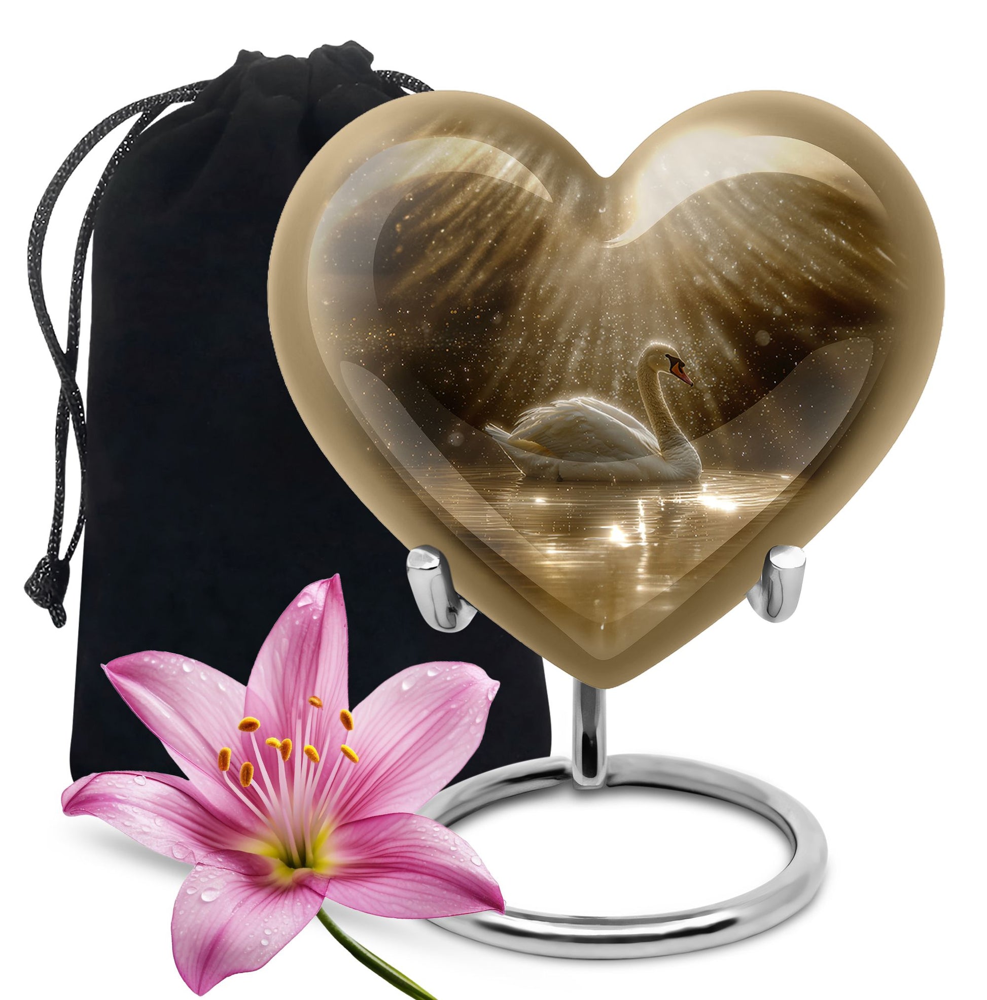 Golden Light Swan Cremation Urn for Human Ashes  - Memorial Urn for Adults