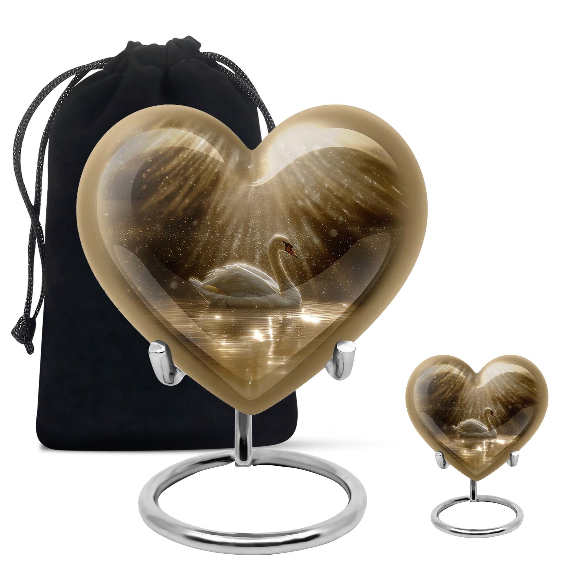 Golden Light Swan Cremation Urn for Human Ashes  - Memorial Urn for Adults