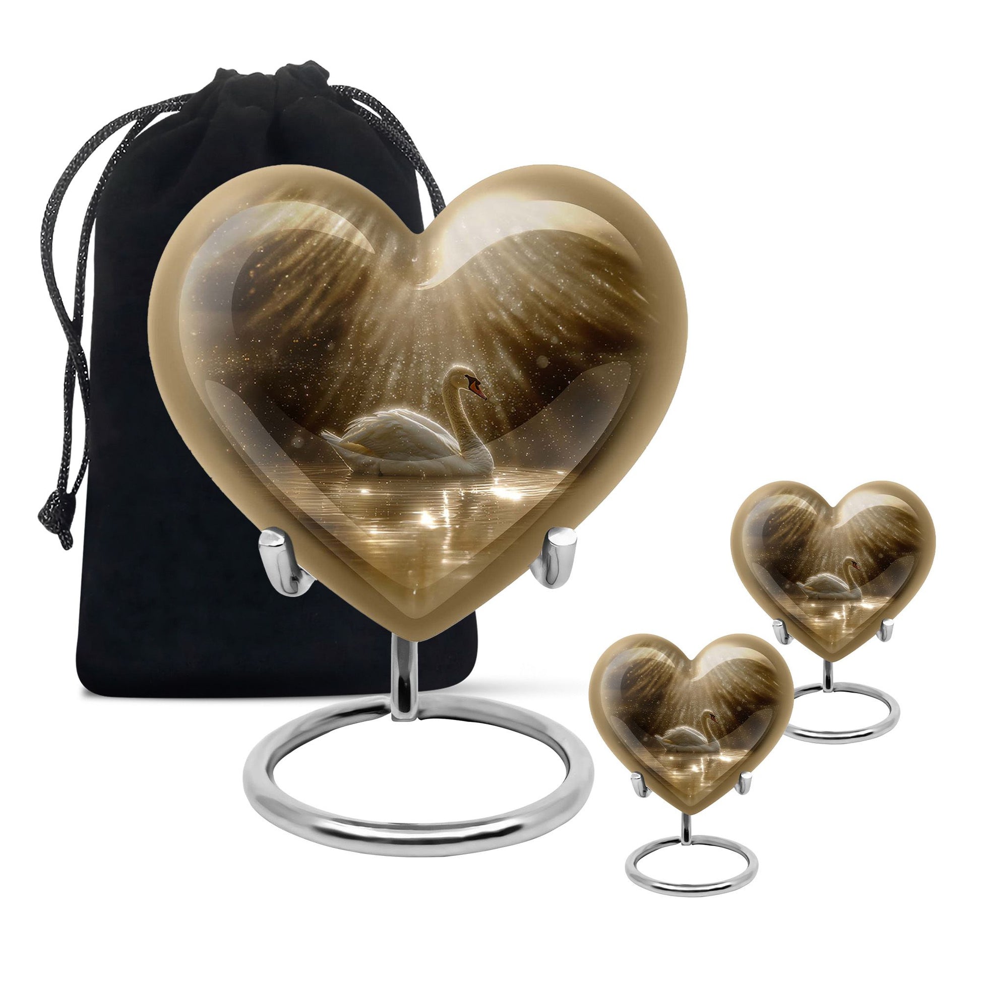 Golden Light Swan Cremation Urn for Human Ashes  - Memorial Urn for Adults