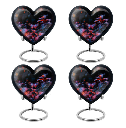 Butterfly Urn for Human Ashes, Sparkly Purple Wings Among Red Leaves, Black Gloss Urn