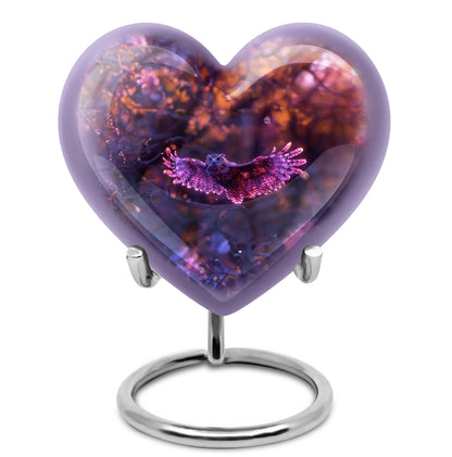 Owl Urn for Human Ashes, With Spread Purple Glowing Wings, Cremation Urn