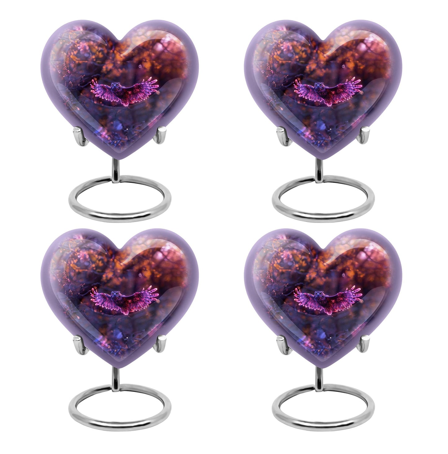 Owl Urn for Human Ashes, With Spread Purple Glowing Wings, Cremation Urn