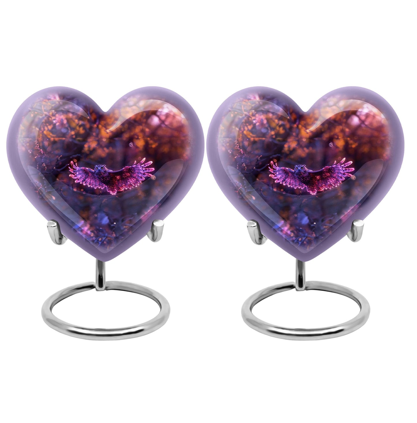 Owl Urn for Human Ashes, With Spread Purple Glowing Wings, Cremation Urn