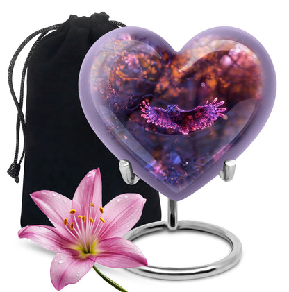 Owl Urn for Human Ashes, With Spread Purple Glowing Wings, Cremation Urn