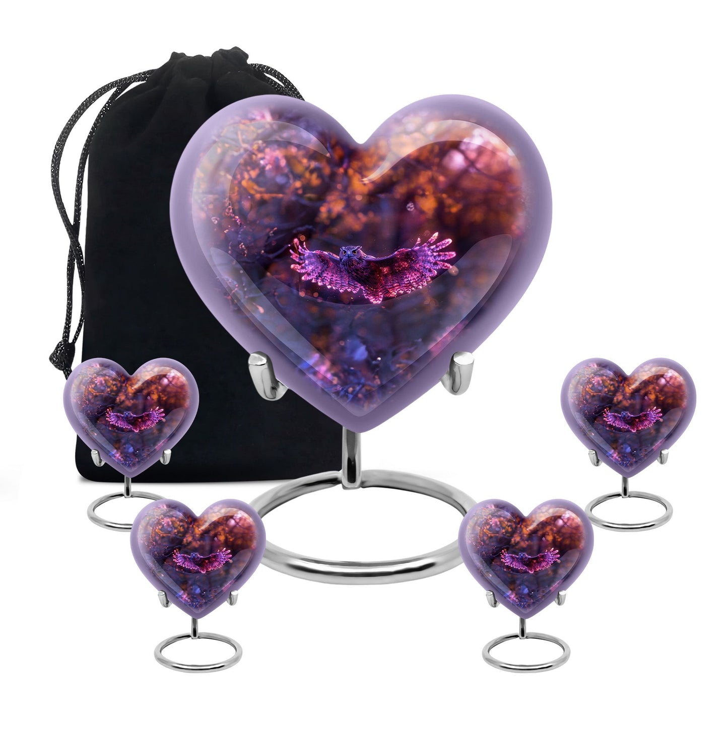 Owl Urn for Human Ashes, With Spread Purple Glowing Wings, Cremation Urn