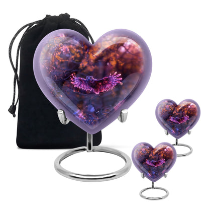 Owl Urn for Human Ashes, With Spread Purple Glowing Wings, Cremation Urn