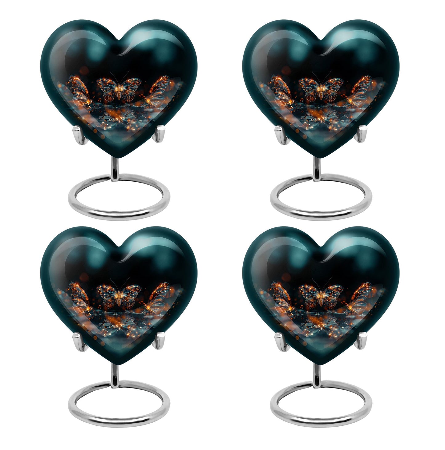 Butterfly Urn for Human Ashes, Glowing Gold Wings with Sparkle Particles, Black Gloss Urn