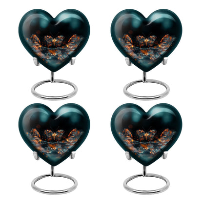Butterfly Urn for Human Ashes, Glowing Gold Wings with Sparkle Particles, Black Gloss Urn