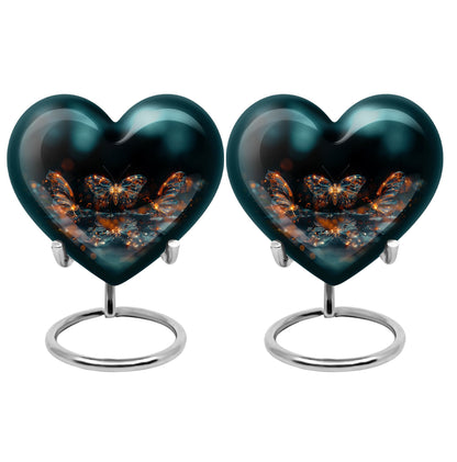 Butterfly Urn for Human Ashes, Glowing Gold Wings with Sparkle Particles, Black Gloss Urn