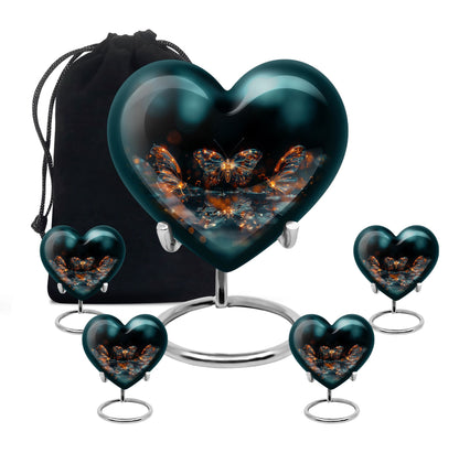 Butterfly Urn for Human Ashes, Glowing Gold Wings with Sparkle Particles, Black Gloss Urn